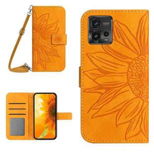 For Motorola Moto G72 5G Skin Feel Sun Flower Pattern Flip Leather Phone Case with Lanyard(Yellow)