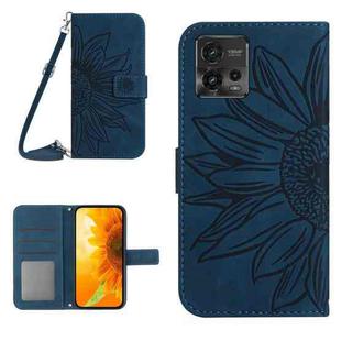 For Motorola Moto G72 5G Skin Feel Sun Flower Pattern Flip Leather Phone Case with Lanyard(Inky Blue)