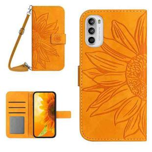 For Motorola Moto G82 5G/G52 4G/G71S Skin Feel Sun Flower Pattern Flip Leather Phone Case with Lanyard(Yellow)