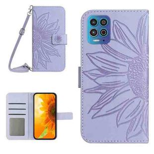 For Motorola Moto G100 Skin Feel Sun Flower Pattern Flip Leather Phone Case with Lanyard(Purple)