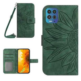 For Motorola Moto G100 Skin Feel Sun Flower Pattern Flip Leather Phone Case with Lanyard(Green)