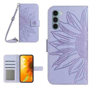 For Motorola Moto G200 5G Skin Feel Sun Flower Pattern Flip Leather Phone Case with Lanyard(Purple)