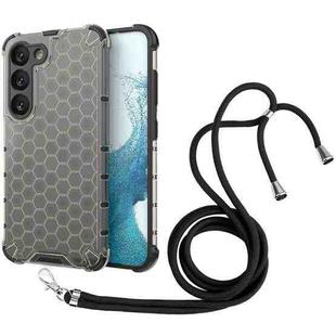 For Samsung Galaxy S23 5G Lanyard Honeycomb Phone Case(Black)