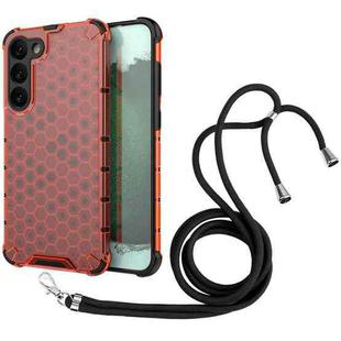 For Samsung  Galaxy S23+ 5G Lanyard Honeycomb Phone Case(Red)