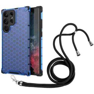 For Samsung Galaxy S23 Ultra 5G Lanyard Honeycomb Phone Case(Blue)