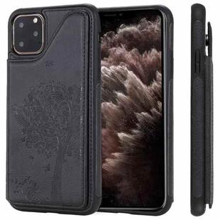 For iPhone 11 Pro Max Cat Tree Embossing Pattern Shockproof Protective Case with Card Slots & Photo Frame & Holder(Black)
