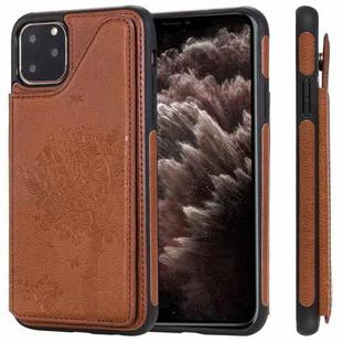 For iPhone 11 Pro Max Cat Tree Embossing Pattern Shockproof Protective Case with Card Slots & Photo Frame & Holder(Brown)