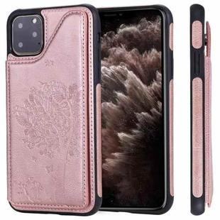 For iPhone 11 Pro Max Cat Tree Embossing Pattern Shockproof Protective Case with Card Slots & Photo Frame & Holder(Rose Gold)
