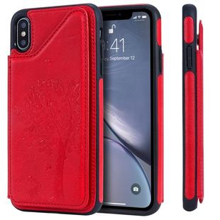 For iPhone XS Max Cat Tree Embossing Pattern Shockproof Protective Case with Card Slots & Photo Frame & Holder(Red)