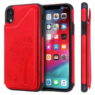 For iPhone XR Cat Tree Embossing Pattern Shockproof Protective Case with Card Slots & Photo Frame & Holder(Red)