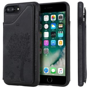For iPhone 8 Plus & 7 Plus Cat Tree Embossing Pattern Shockproof Protective Case with Card Slots & Photo Frame & Holder(Black)