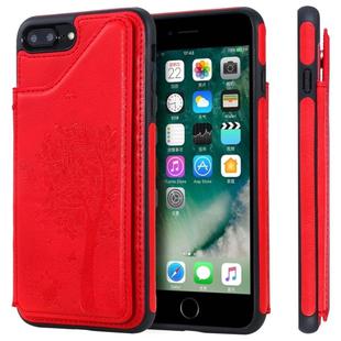 For iPhone 8 Plus & 7 Plus Cat Tree Embossing Pattern Shockproof Protective Case with Card Slots & Photo Frame & Holder(Red)