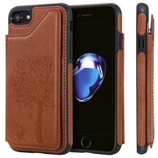 For iPhone SE 2020 & 8 & 7 Cat Tree Embossing Pattern Shockproof Protective Case with Card Slots & Photo Frame & Holder(Brown)