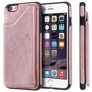 For iPhone 6 Plus & 6s Plus Cat Tree Embossing Pattern Shockproof Protective Case with Card Slots & Photo Frame & Holder(Rose Gold)