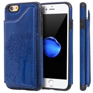 For iPhone 6 & 6s  Cat Tree Embossing Pattern Shockproof Protective Case with Card Slots & Photo Frame & Holder(Blue)