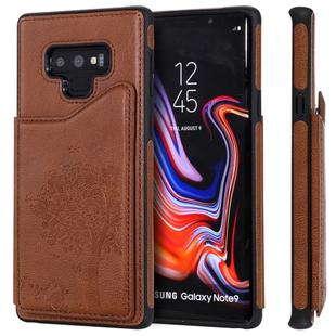 For Galaxy Note 9 Cat Tree Embossing Pattern Shockproof Protective Case with Card Slots & Photo Frame & Holder(Brown)