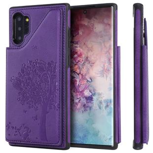 For Galaxy Note 10+ Cat Tree Embossing Pattern Shockproof Protective Case with Card Slots & Photo Frame & Holder(Purple)