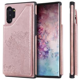 For Galaxy Note 10+ Cat Tree Embossing Pattern Shockproof Protective Case with Card Slots & Photo Frame & Holder(Rose Gold)