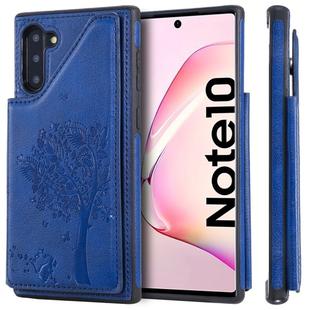 For Galaxy Note 10 Cat Tree Embossing Pattern Shockproof Protective Case with Card Slots & Photo Frame & Holder(Blue)