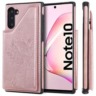 For Galaxy Note 10 Cat Tree Embossing Pattern Shockproof Protective Case with Card Slots & Photo Frame & Holder(Rose Gold)