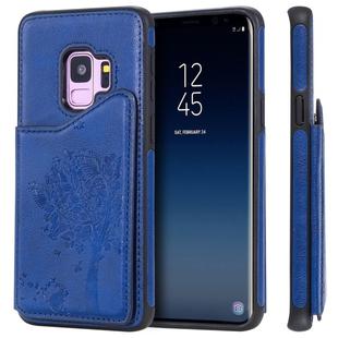 For Galaxy S9 Cat Tree Embossing Pattern Shockproof Protective Case with Card Slots & Photo Frame & Holder(Blue)
