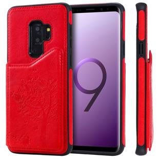 For Galaxy S9+ Cat Tree Embossing Pattern Shockproof Protective Case with Card Slots & Photo Frame & Holder(Red)