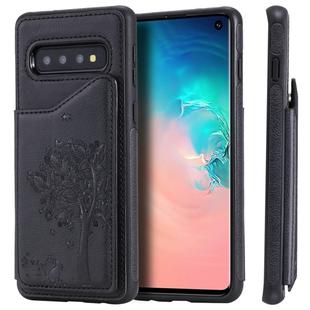 For Galaxy S10 Cat Tree Embossing Pattern Shockproof Protective Case with Card Slots & Photo Frame & Holder(Black)