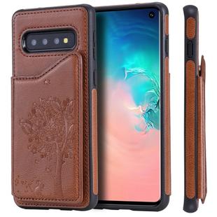 For Galaxy S10 Cat Tree Embossing Pattern Shockproof Protective Case with Card Slots & Photo Frame & Holder(Brown)