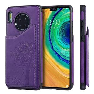 For Huawei Mate 30 Cat Tree Embossing Pattern Shockproof Protective Case with Card Slots & Photo Frame & Holder(Purple)