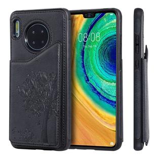 For Huawei Mate 30 Cat Tree Embossing Pattern Shockproof Protective Case with Card Slots & Photo Frame & Holder(Black)