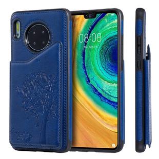 For Huawei Mate 30 Cat Tree Embossing Pattern Shockproof Protective Case with Card Slots & Photo Frame & Holder(Blue)
