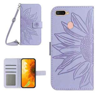 For OPPO A7/A12 Skin Feel Sun Flower Pattern Flip Leather Phone Case with Lanyard(Purple)