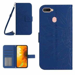 For OPPO A7/A12 Skin Feel Sun Flower Pattern Flip Leather Phone Case with Lanyard(Dark Blue)
