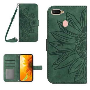 For OPPO A7/A12 Skin Feel Sun Flower Pattern Flip Leather Phone Case with Lanyard(Green)