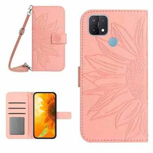 For OPPO A15/A15S Skin Feel Sun Flower Pattern Flip Leather Phone Case with Lanyard(Pink)