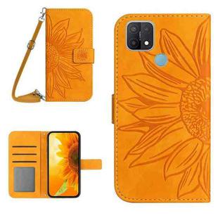 For OPPO A15/A15S Skin Feel Sun Flower Pattern Flip Leather Phone Case with Lanyard(Yellow)