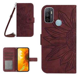 For OPPO A53 4G/A32/A33 2020/A53S Skin Feel Sun Flower Pattern Flip Leather Phone Case with Lanyard(Wine Red)
