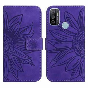 For OPPO A53 4G/A32/A33 2020/A53S Skin Feel Sun Flower Pattern Flip Leather Phone Case with Lanyard(Dark Purple)