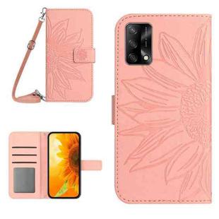 For OPPO A74 4G Skin Feel Sun Flower Pattern Flip Leather Phone Case with Lanyard(Pink)