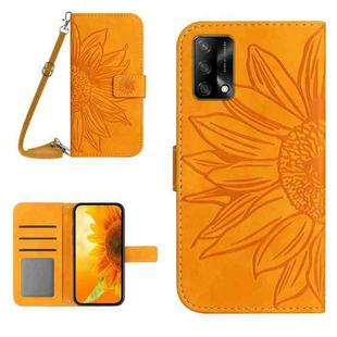 For OPPO A74 4G Skin Feel Sun Flower Pattern Flip Leather Phone Case with Lanyard(Yellow)