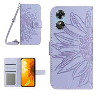 For OPPO A17 Skin Feel Sun Flower Pattern Flip Leather Phone Case with Lanyard(Purple)