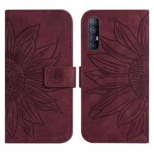 For OPPO Reno3 Pro 5G/Find X2 Neo Skin Feel Sun Flower Pattern Flip Leather Phone Case with Lanyard(Wine Red)