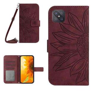 For OPPO Reno4 Z 5G/A92S Skin Feel Sun Flower Pattern Flip Leather Phone Case with Lanyard(Wine Red)