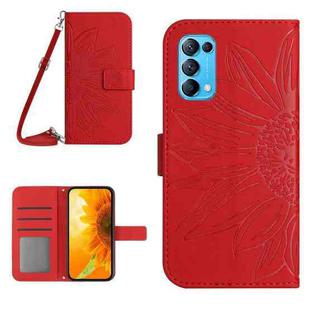 For OPPO Reno5 4G Skin Feel Sun Flower Pattern Flip Leather Phone Case with Lanyard(Red)