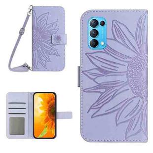 For OPPO Reno5 4G Skin Feel Sun Flower Pattern Flip Leather Phone Case with Lanyard(Purple)