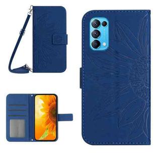 For OPPO Reno5 4G Skin Feel Sun Flower Pattern Flip Leather Phone Case with Lanyard(Dark Blue)
