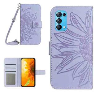 For OPPO Reno5 5G/Find X3 Lite Skin Feel Sun Flower Pattern Flip Leather Phone Case with Lanyard(Purple)