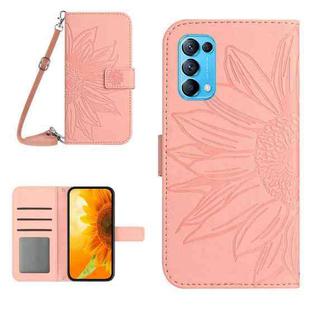 For OPPO Reno5 5G/Find X3 Lite Skin Feel Sun Flower Pattern Flip Leather Phone Case with Lanyard(Pink)