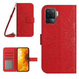 For OPPO Reno5 Lite/A94 4G Skin Feel Sun Flower Pattern Flip Leather Phone Case with Lanyard(Red)