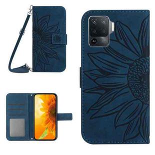 For OPPO Reno5 Lite/A94 4G Skin Feel Sun Flower Pattern Flip Leather Phone Case with Lanyard(Inky Blue)